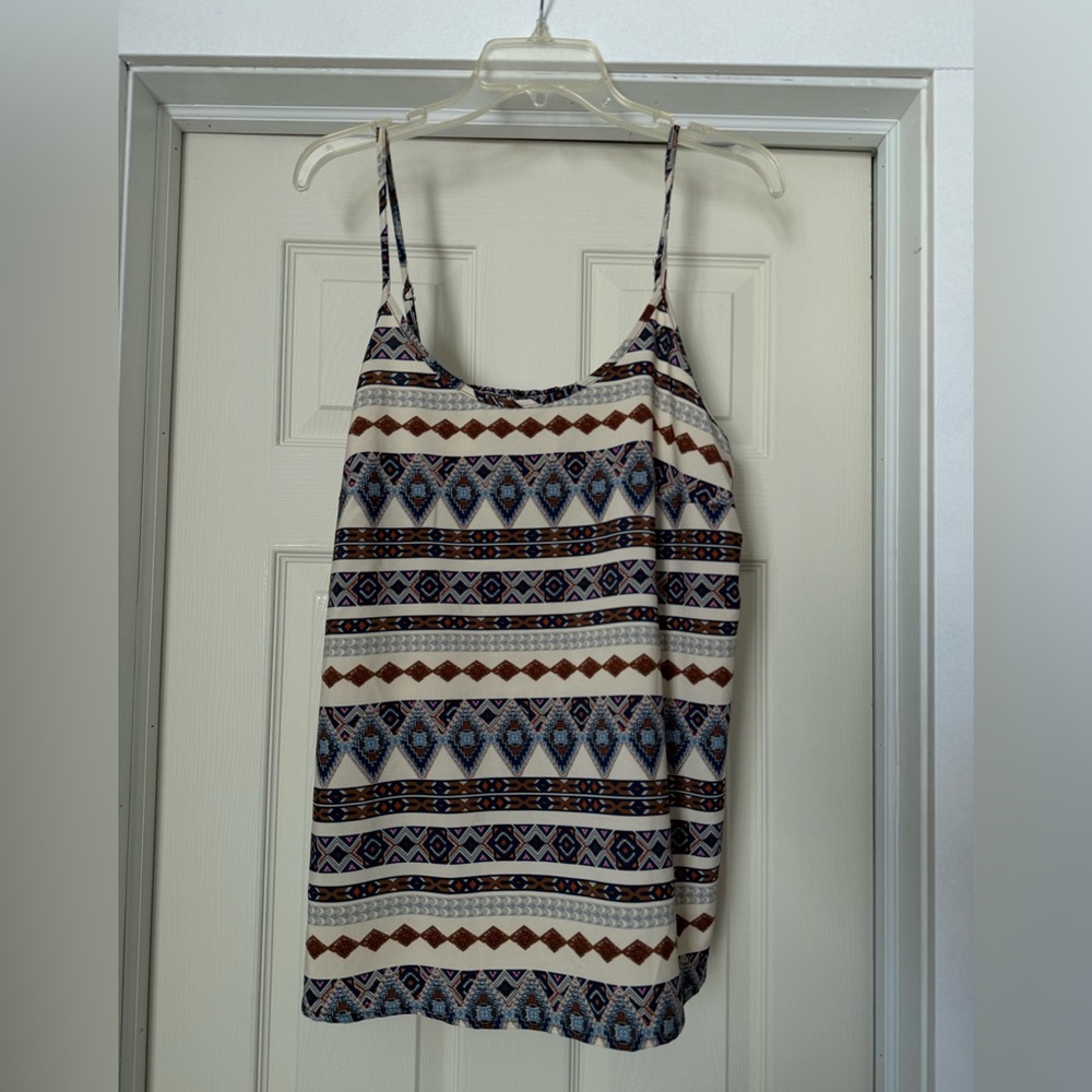 SHEIN White Brown Blue Aztec Print Spaghetti Strap Camisole